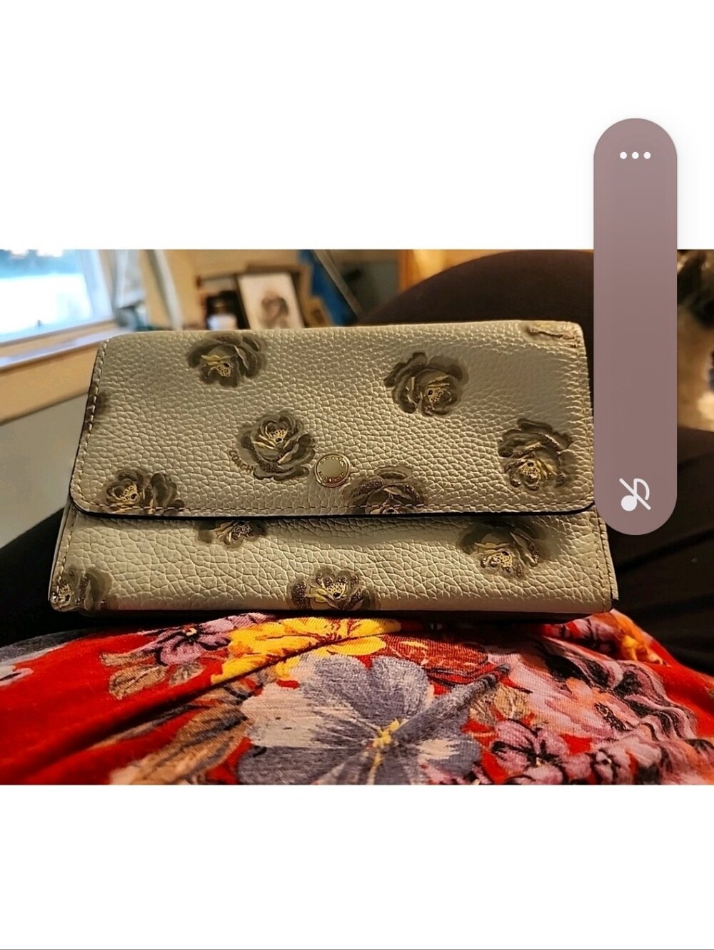 Coach Floral Embossed Light Gray Leather Wallet